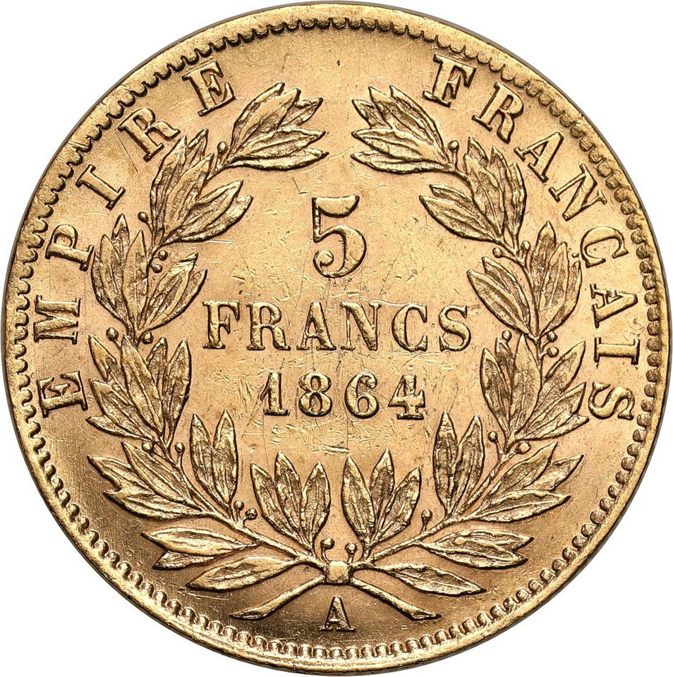 Francja. Napoleon III 5 franków 1864 A